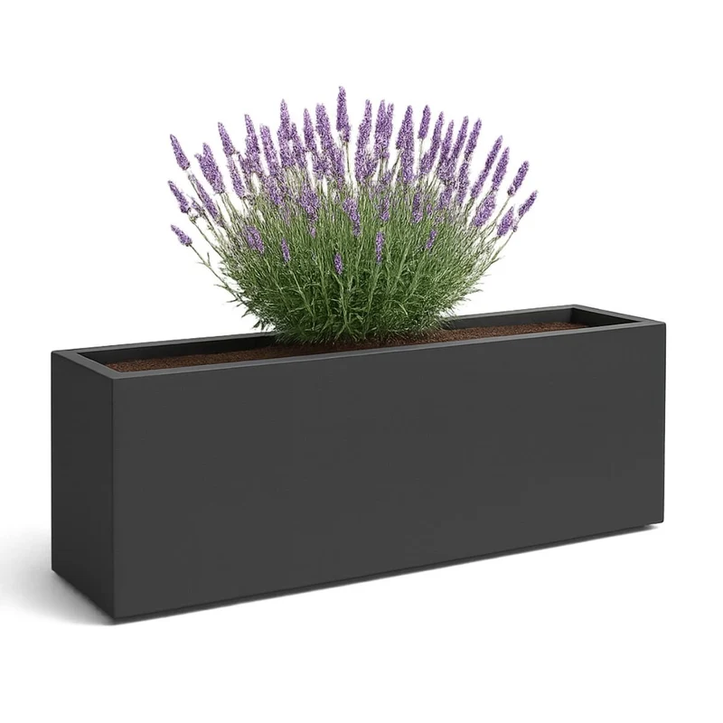 GARDRA Jardinière en polyester grise noire 150x50x40 cm RAL 7021