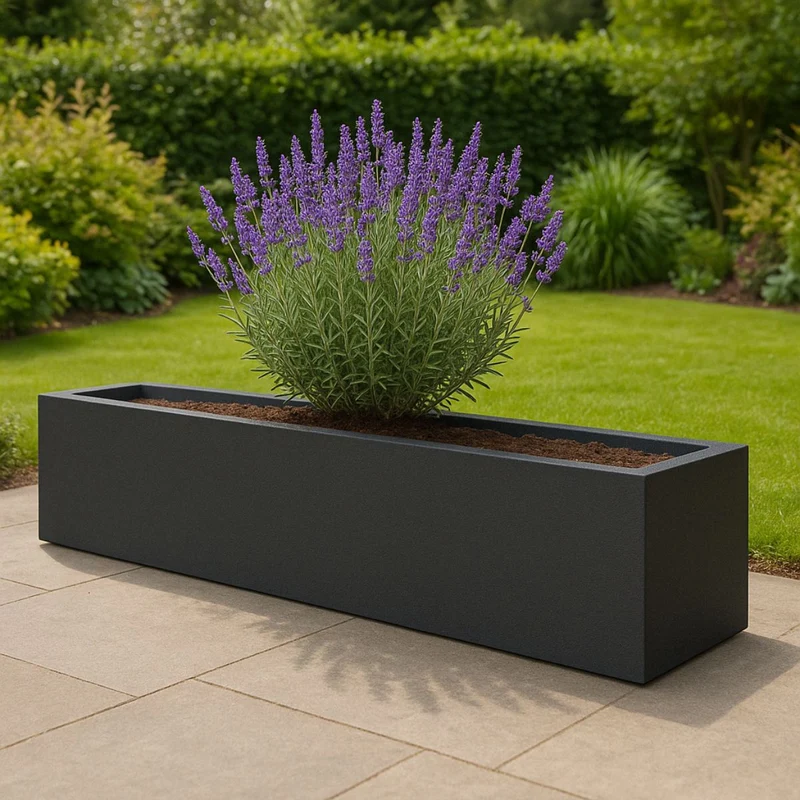 GARDRA Jardinière en polyester grise noire 200x30x20 cm RAL 7021