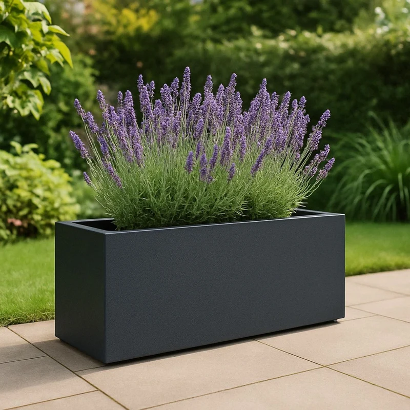 GARDRA Jardinière en polyester grise noire 120x30x40 cm RAL 7021