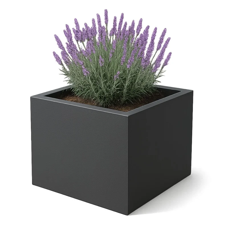 GARDRA Jardinière en polyester grise noire 100x100x60 cm RAL 7021
