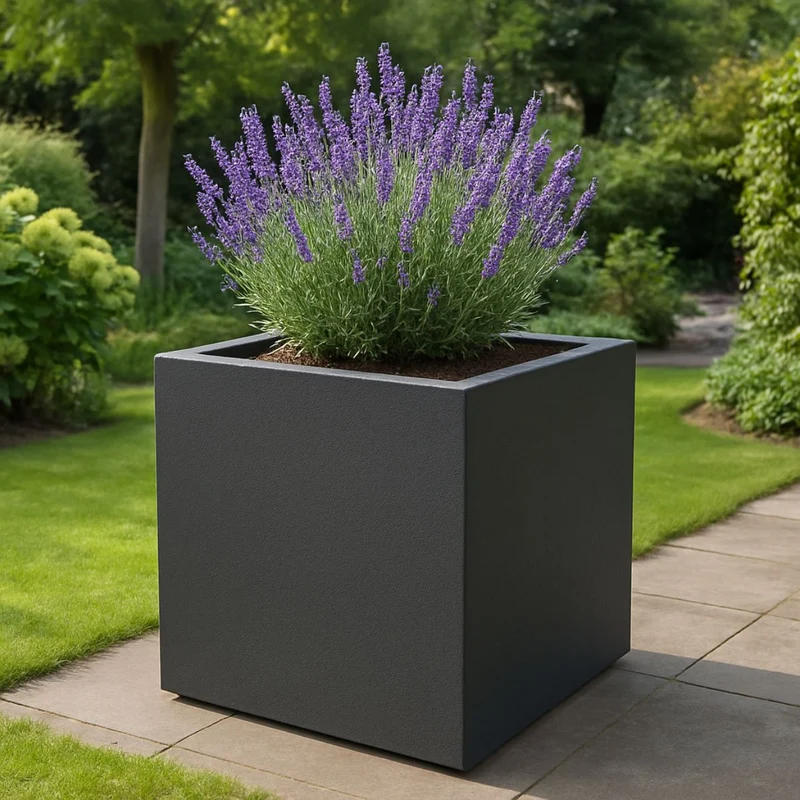 GARDRA Jardinière en polyester grise noire 100x100x80 cm RAL 7021