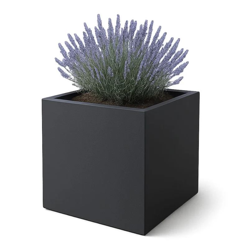 GARDRA Jardinière en polyester grise noire 100x100x80 cm RAL 7021
