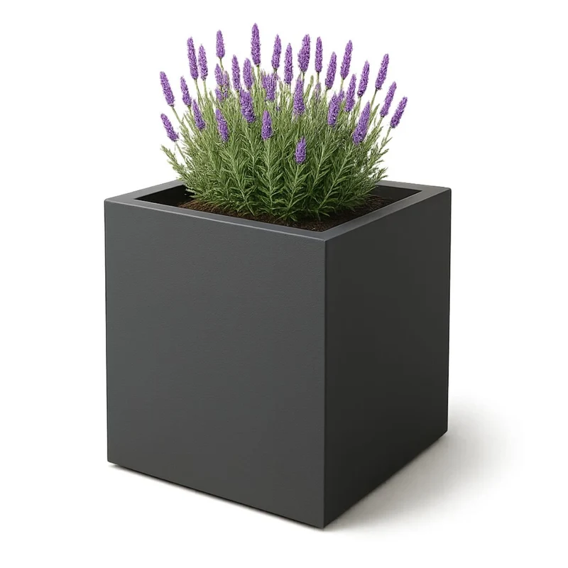 GARDRA Jardinière en polyester grise noire 100x100x100 cm RAL 7021