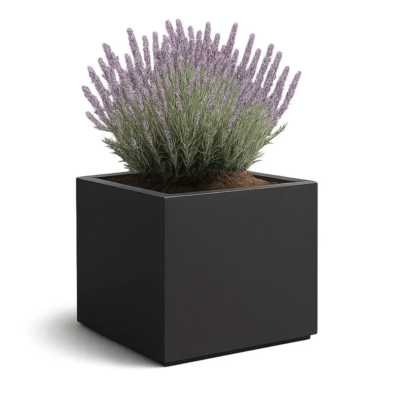 GARDRA Jardinière en polyester grise noire 80x80x60 cm RAL 7021
