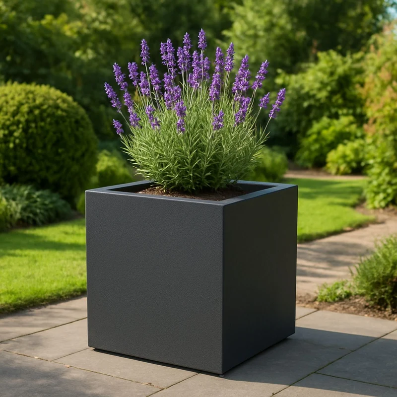 GARDRA Jardinière en polyester grise noire 70x70x70 cm RAL 7021