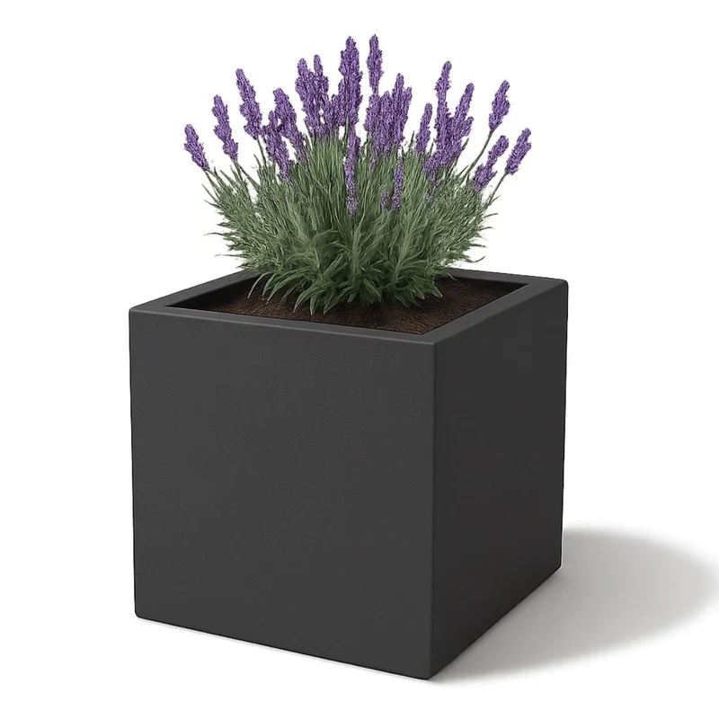 GARDRA Jardinière en polyester grise noire 70x70x70 cm RAL 7021