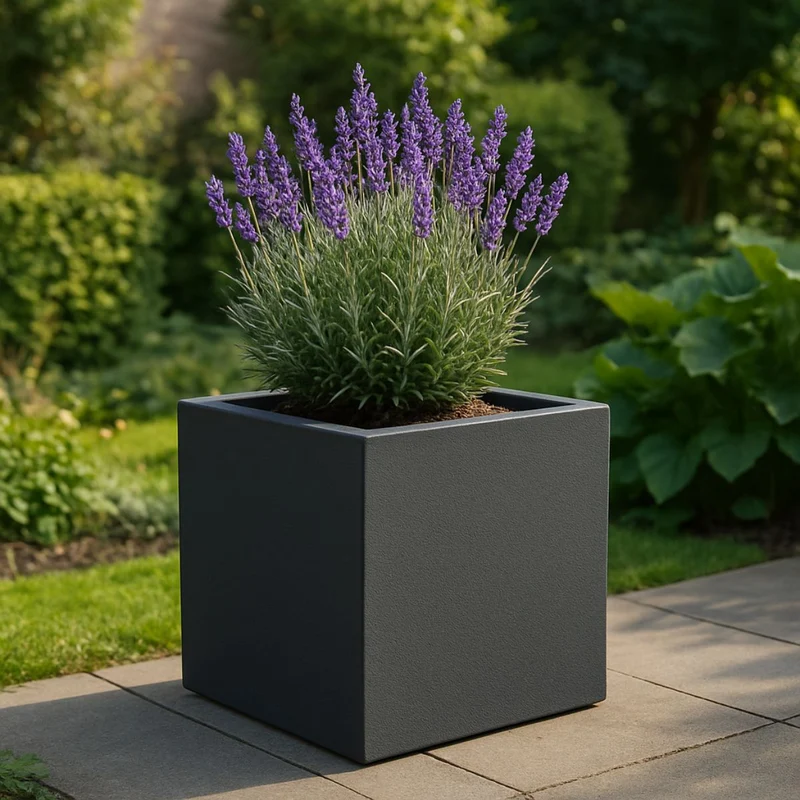 GARDRA Jardinière en polyester grise noire 60x60x60 cm RAL 7021