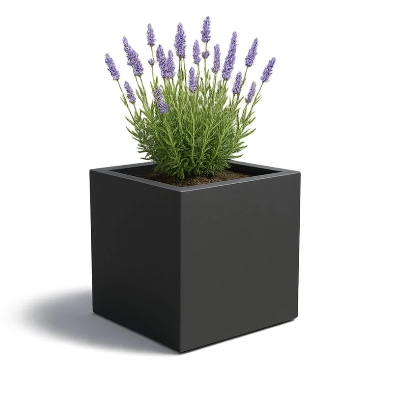 GARDRA Jardinière en polyester grise noire 60x60x60 cm RAL 7021