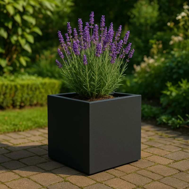 GARDRA Jardinière en polyester grise noire 50x50x50 cm RAL 7021
