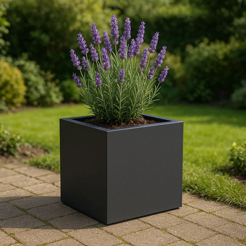 GARDRA Jardinière en polyester grise noire 40x40x40 cm RAL 7021