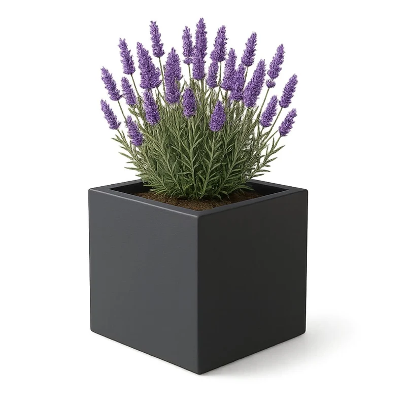 GARDRA Jardinière en polyester grise noire 40x40x40 cm RAL 7021