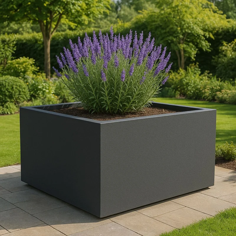 GARDRA Jardinière en polyester grise noire 160x160x80 cm RAL 7021