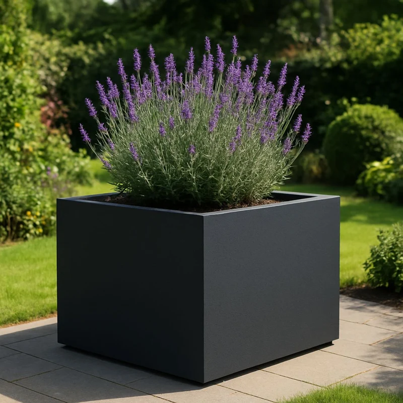 GARDRA Jardinière en polyester grise noire 160x160x100 cm RAL 7021