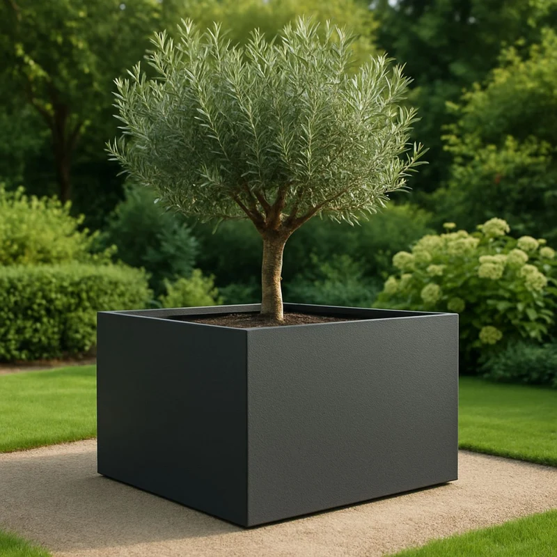 GARDRA Jardinière en polyester grise noire 140x140x80 cm RAL 7021