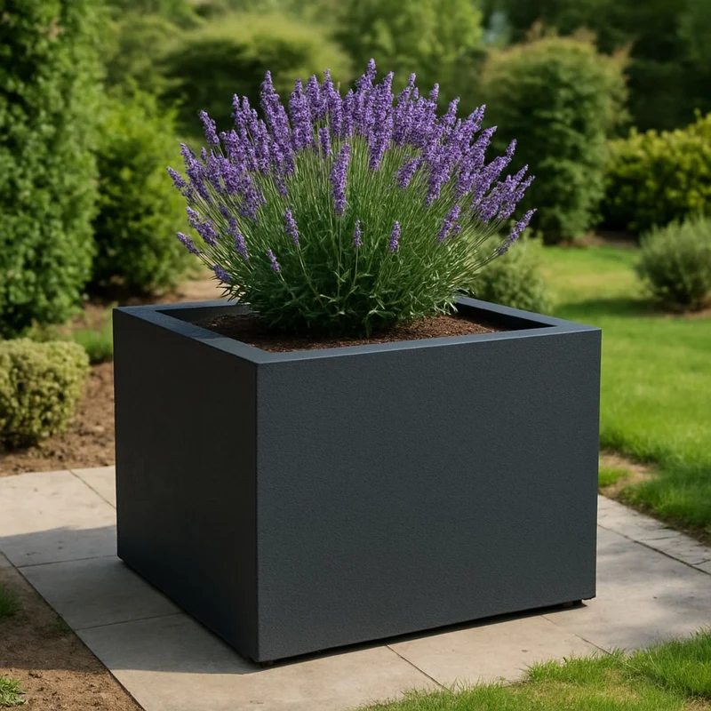 GARDRA Jardinière en polyester grise noire 140x140x100 cm RAL 7021
