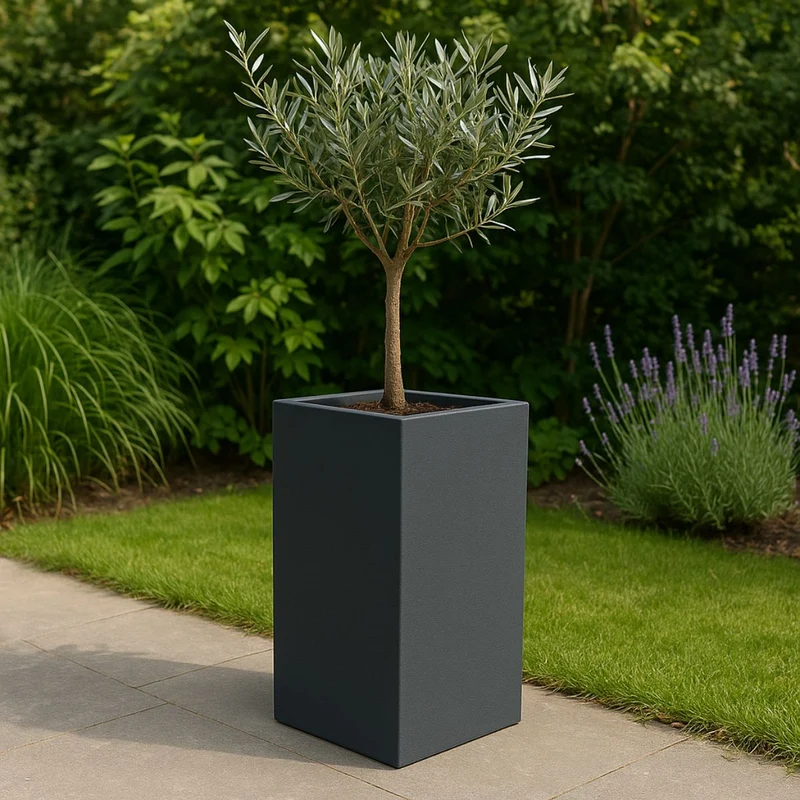GARDRA Jardinière en polyester grise noire 40x40x80 cm RAL 7021