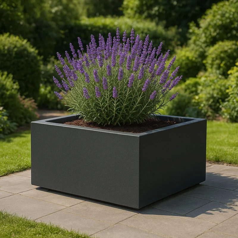 GARDRA Jardinière en polyester grise noire 120x120x40 cm RAL 7021