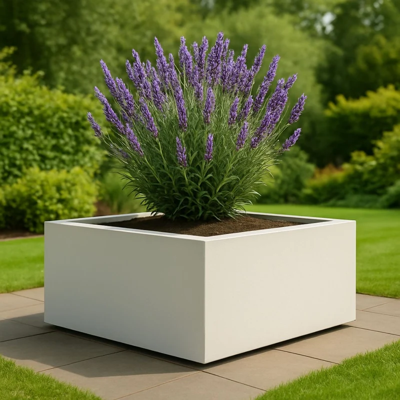 GARDRA Jardinière en polyester blanche pur 80x80x40 cm RAL 9010