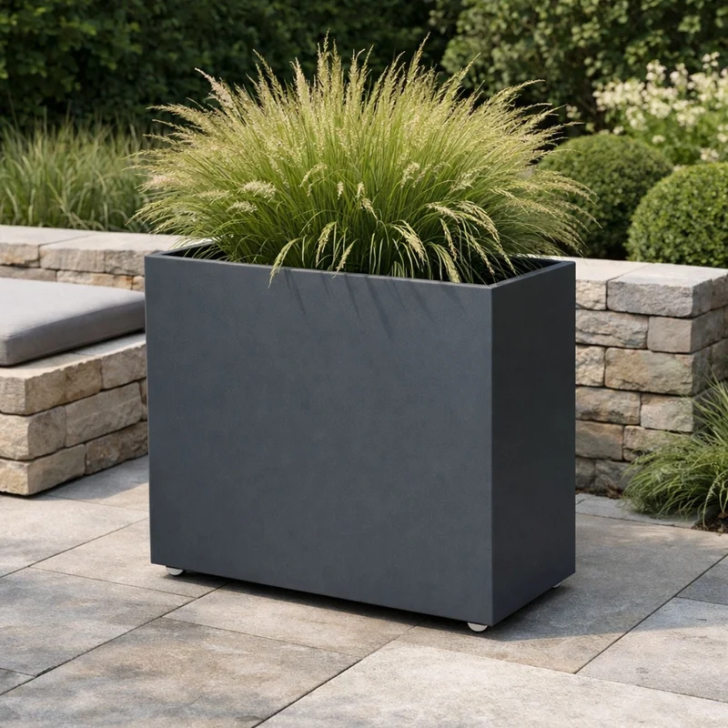 GARDRA Jardinière en polyester grise noire avec roulettes 80x40x80 cm RAL 7021