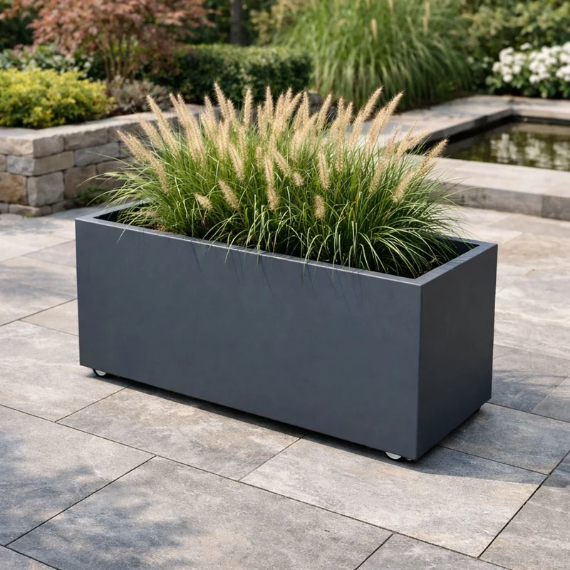 GARDRA Jardinière en polyester grise noire avec roulettes 80x40x40 cm RAL 7021