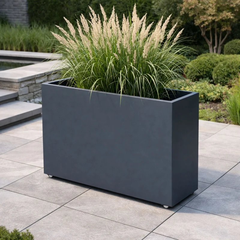 GARDRA Jardinière en polyester grise noire avec roulettes 110x40x110 cm RAL 7021