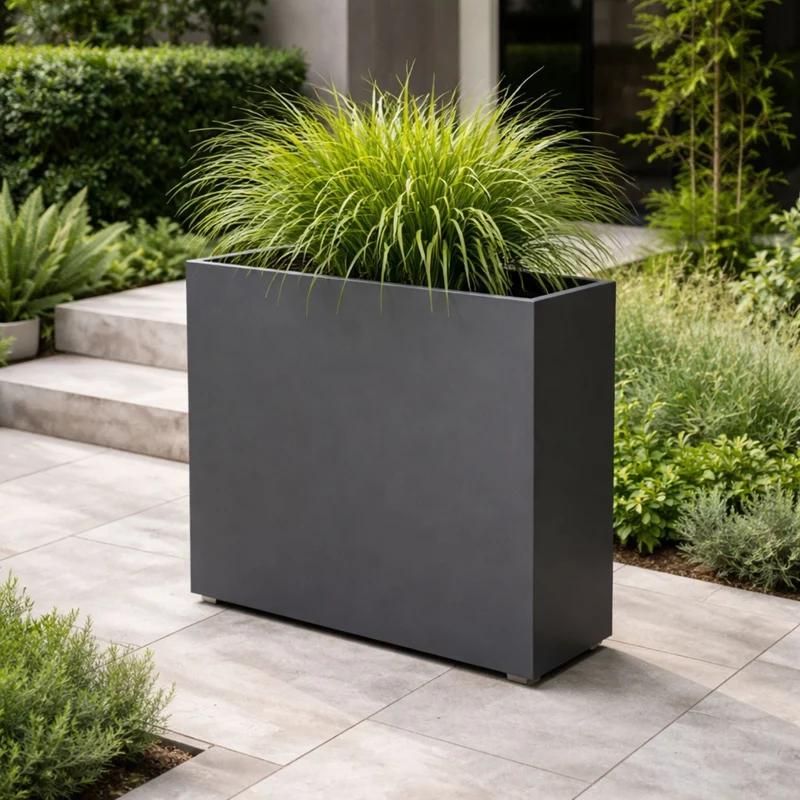 GARDRA Jardinière en polyester grise noire avec roulettes 100x40x100 cm RAL 7021