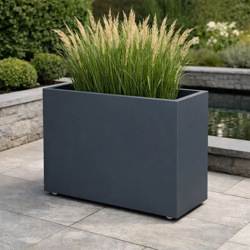 GARDRA Jardinière en polyester grise noire avec roulettes 90x40x90 cm RAL 7021