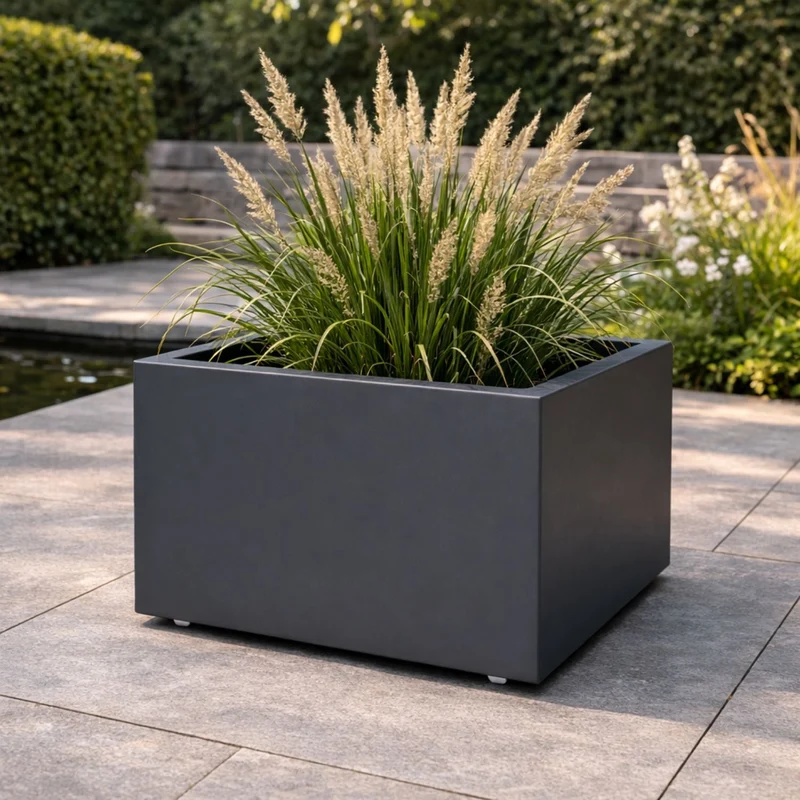GARDRA Jardinière en polyester grise noire avec roulettes 60x60x40 cm RAL 7021