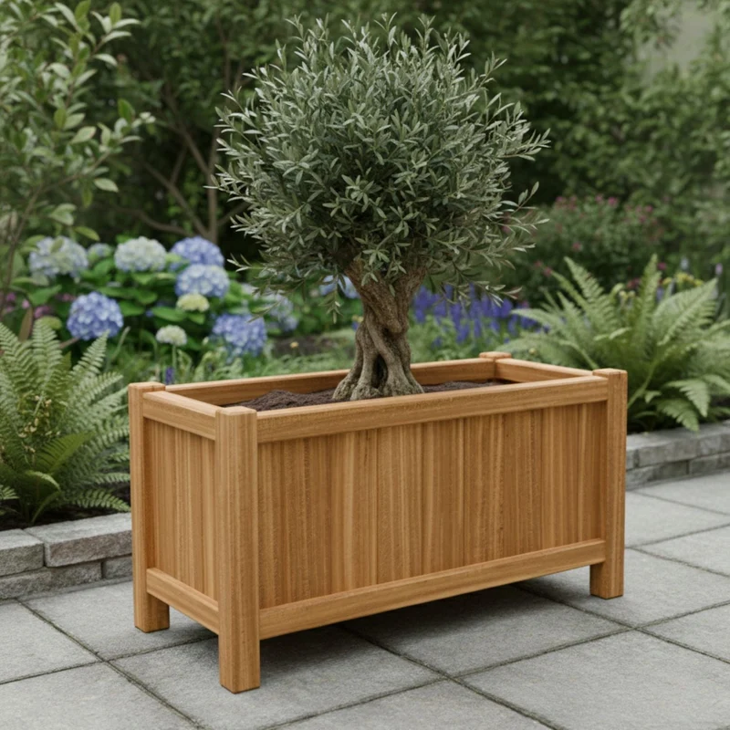Jardinière en bois dur allongée avec pieds 120x50x60 cm