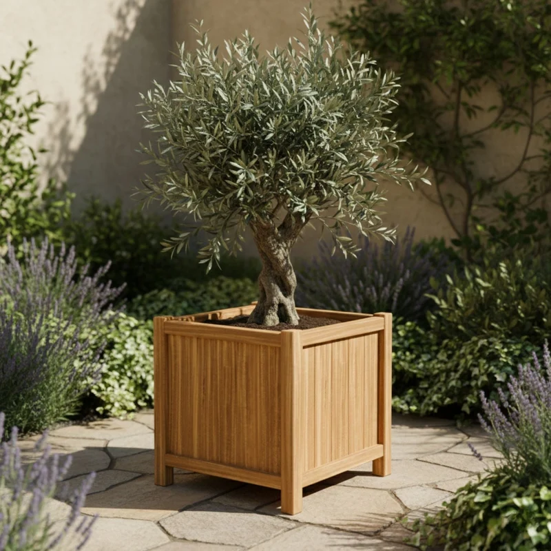 Jardinière en bois dur carrée avec pieds 60x60x60 cm