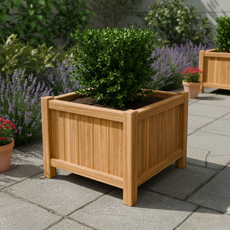 Jardinière en bois dur carrée avec pieds 80x80x60 cm