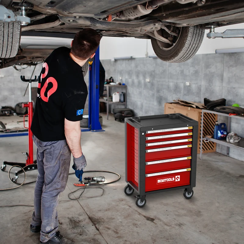 Servante d’atelier avec outils – 6 tiroirs à roulement + 54 accessoires – anrirouille – charge max 240 kg