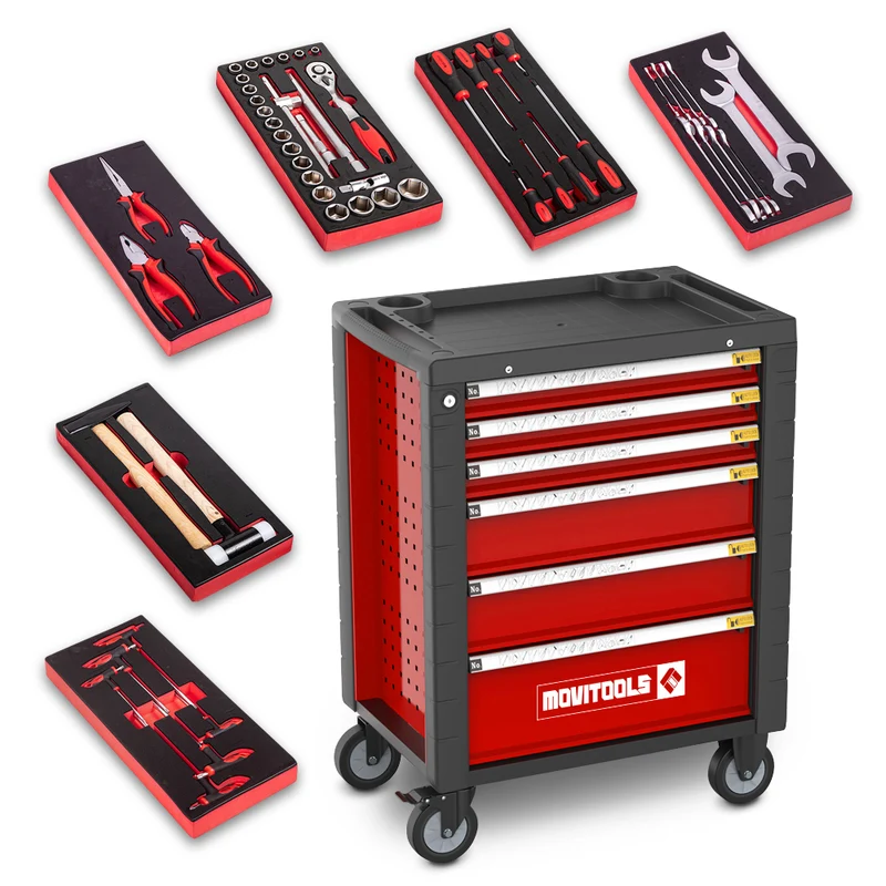 Servante d’atelier avec outils – 6 tiroirs à roulement + 54 accessoires – anrirouille – charge max 240 kg