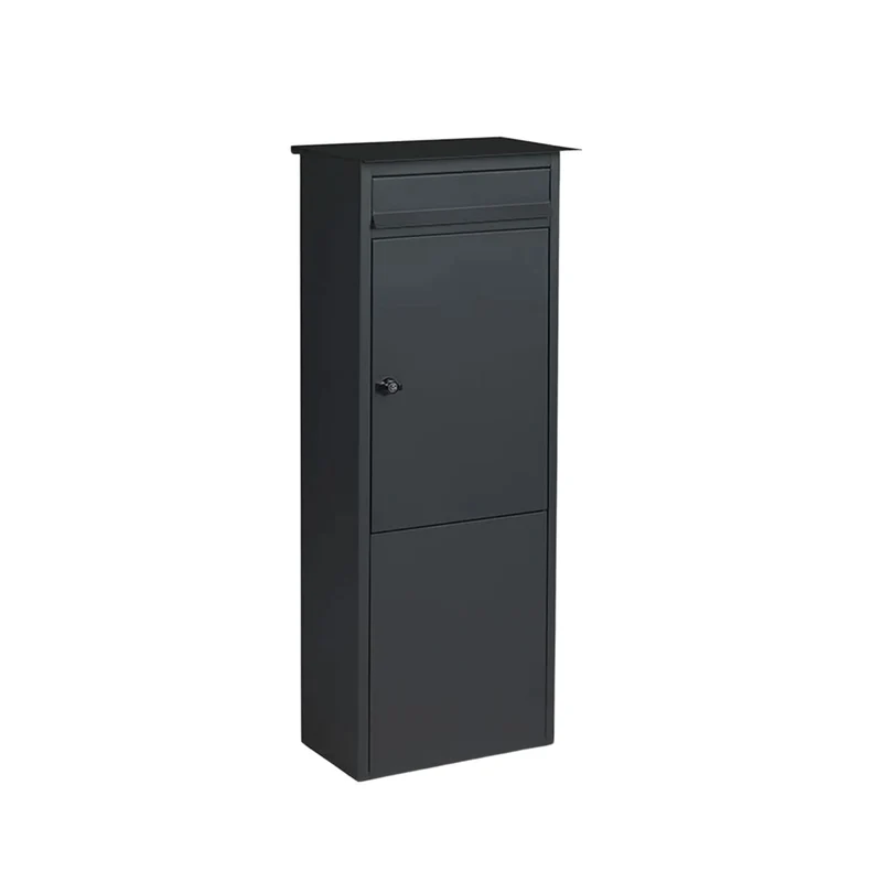 Boîte aux lettres colonne FRANKURT – acier noir – grande ouverture A4 – fixation au sol – serrure à clé