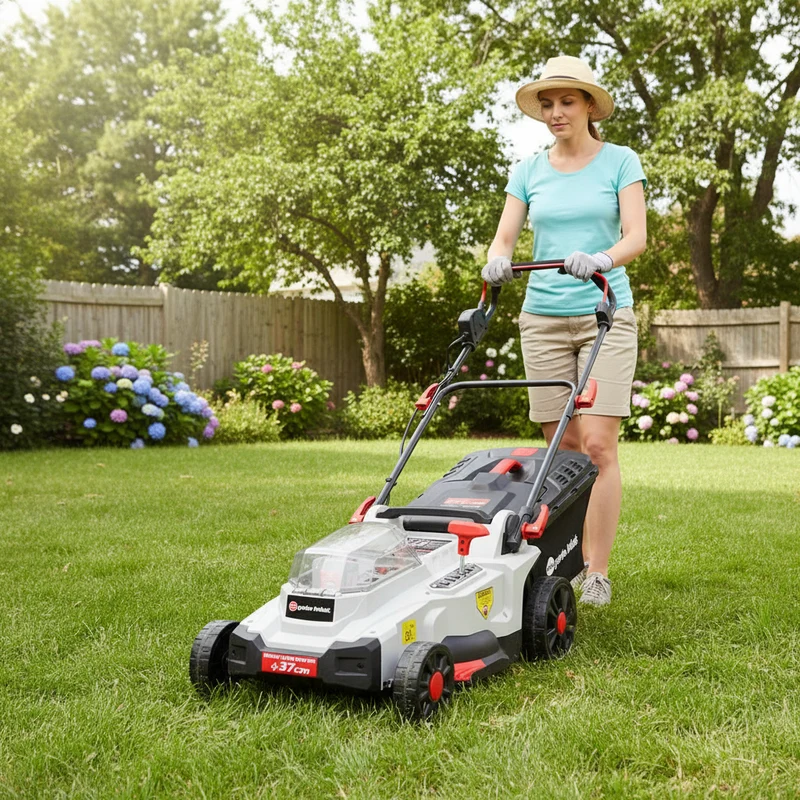 Tondeuse à gazon sans fil 40V avec 2 batteries 4Ah, 37 cm, mulching, moteur induction, bac 35L