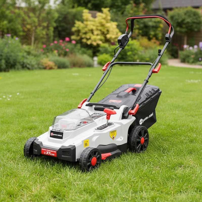 Tondeuse à gazon sans fil 40V avec 2 batteries 4Ah, 37 cm, mulching, moteur induction, bac 35L
