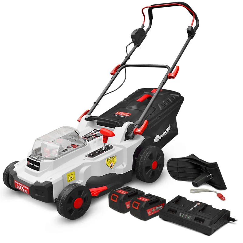 Tondeuse à gazon sans fil 40V avec 2 batteries 4Ah, 37 cm, mulching, moteur induction, bac 35L