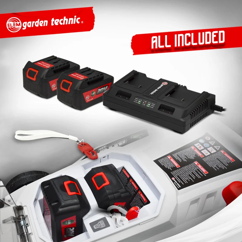 Tondeuse à gazon sans fil 40V avec 2 batteries 4Ah, 37 cm, mulching, moteur induction, bac 35L