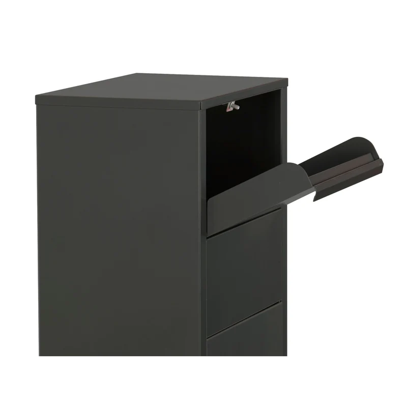 Boîte aux lettres pour paquets – colonne noire – acier laminé – grande ouverture – fixation au sol – serrure à clé