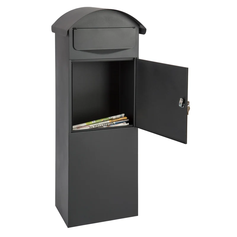 Boîte aux lettres BERLIN sur pied noire – acier – ouverture A4 – fixation au sol – serrure avec clés