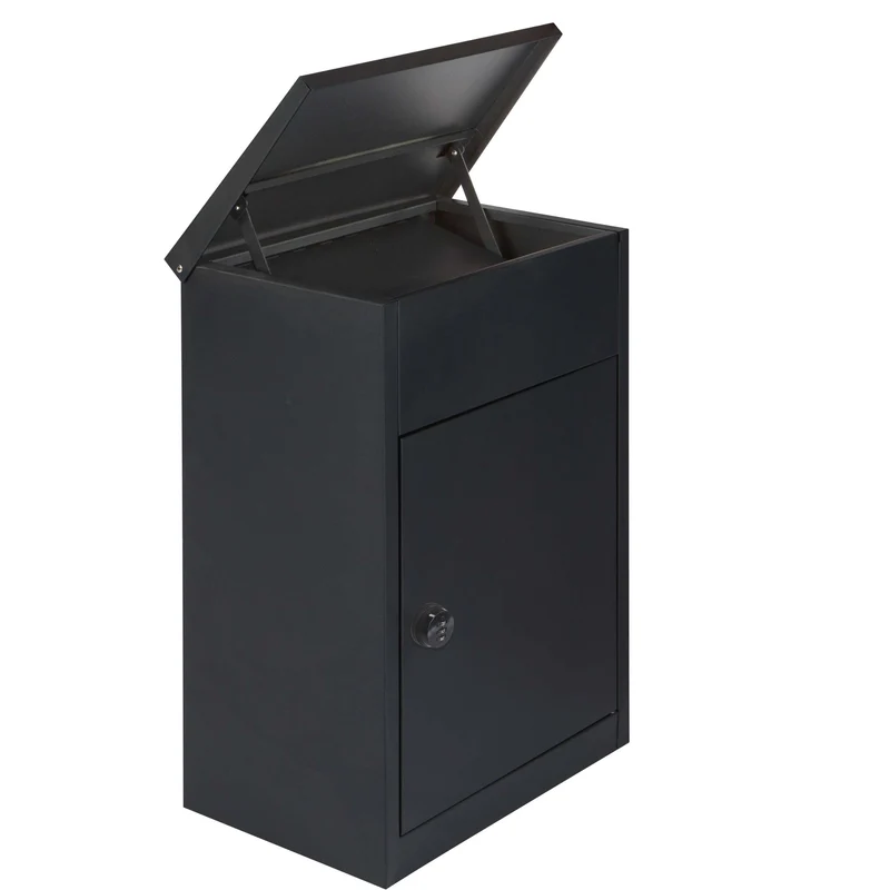 Boîte aux lettres pour paquets noire – acier laminé – grande ouverture – serrure à clé – fixation murale