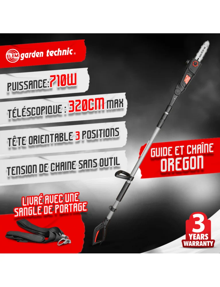 Scie à ébrancher sur perche 710W - guide 24 cm