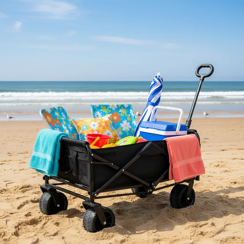 Chariot pliable tout terrain 100 kg – Chariot de transport jardin, plage et camping