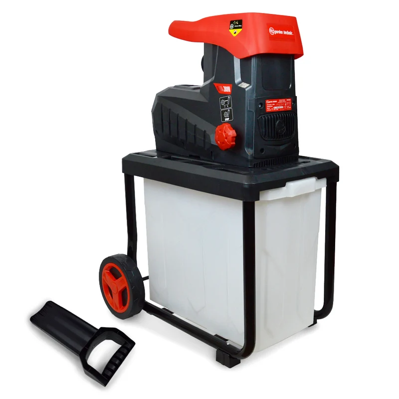 Broyeur de végétaux électrique 2800 W – Cylindre porte-couteaux – Coupe 45 mm – Silencieux avec bac 60 L