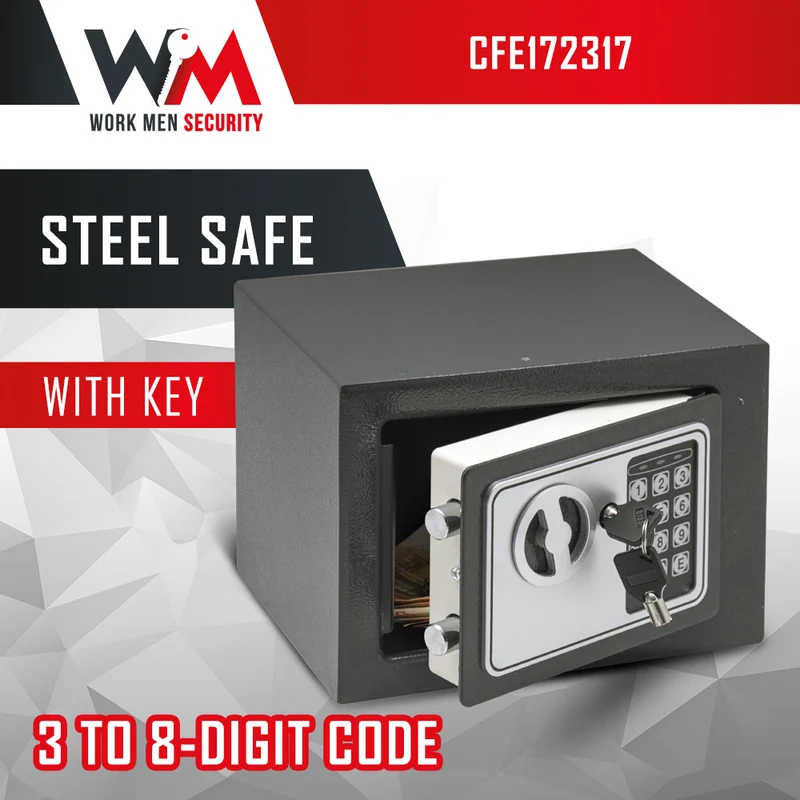 Coffre-fort électronique – 170x230x170 mm – Porte 3 mm – 2 clés de secours