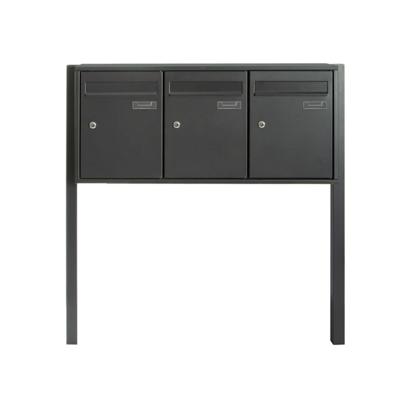 Boîte aux lettres multiples sur pieds noir mat – 3 compartiments – acier inoxydable
