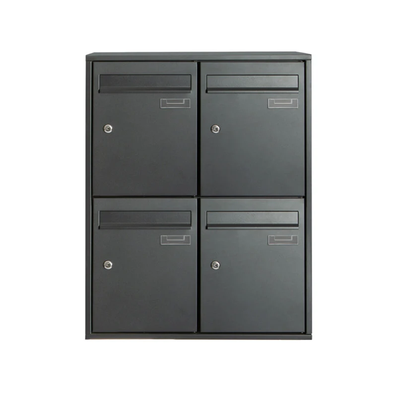 Boîte aux lettres murale multiples noir mat – 4 compartiments – acier inoxydable