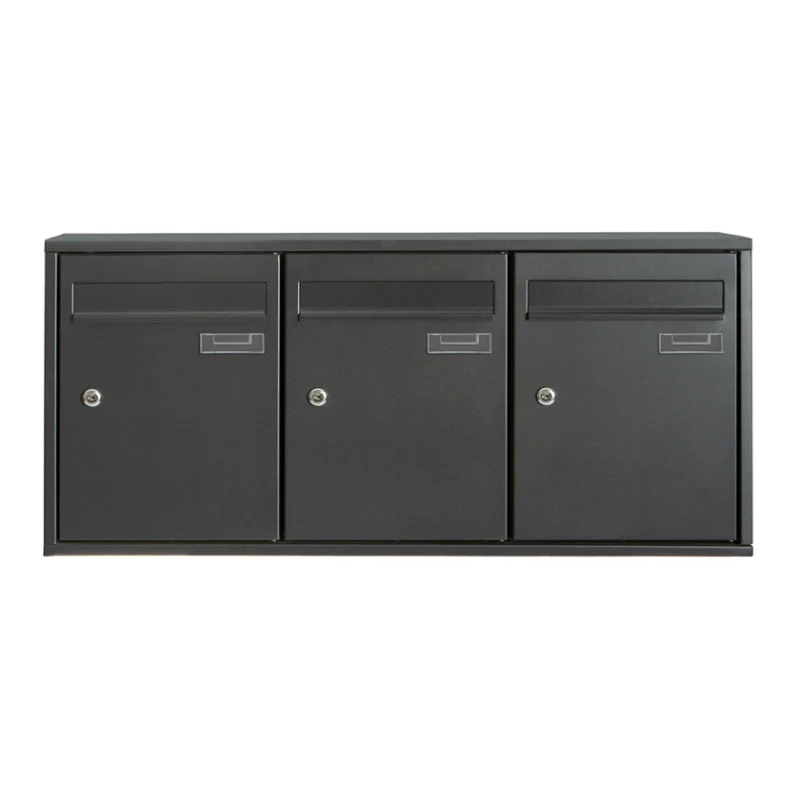 Boîte aux lettres murale multiples noir mat – 3 compartiments – acier inoxydable