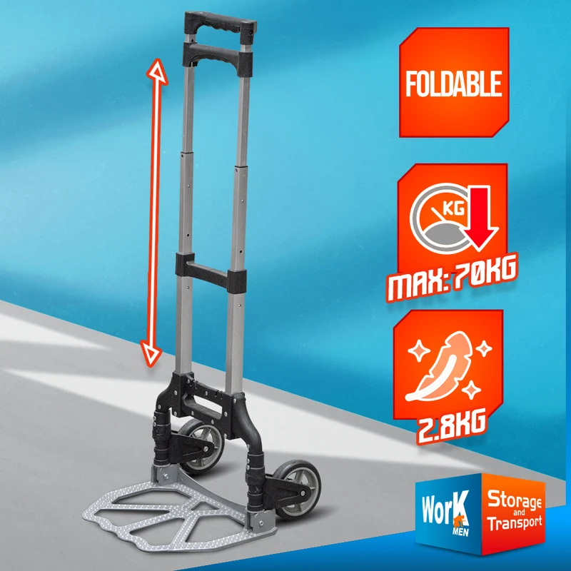 Diable pliable 70 kg – poignée télescopique – léger, compact et robuste