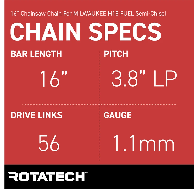 16" Rotatech Chainsaw Chain for Milwaukee M18 FUEL